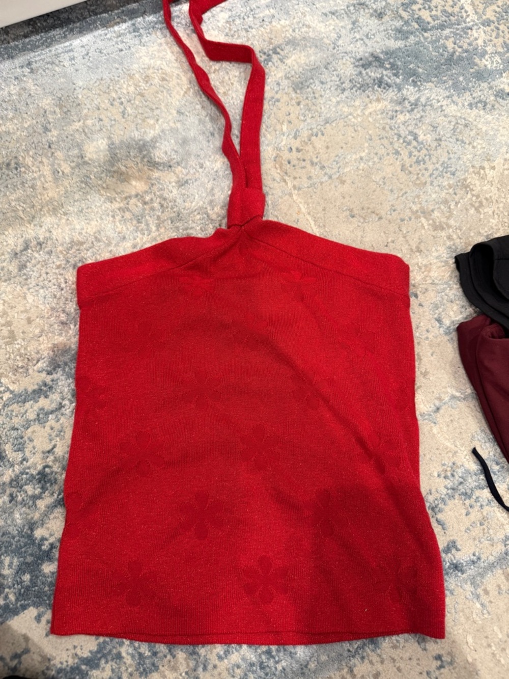 Asta Resort Strapless Red Knit Floral Tank Top